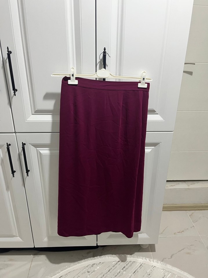 Bordo Uzun Drapeli Kadın Etek - Görsel 4