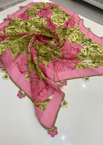 Beden Dantel Detaylı Pembe Kadın Fular