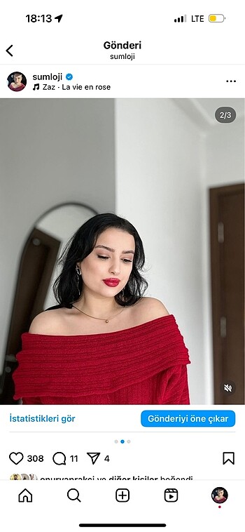Kayık Yaka Kırmızı Kazak