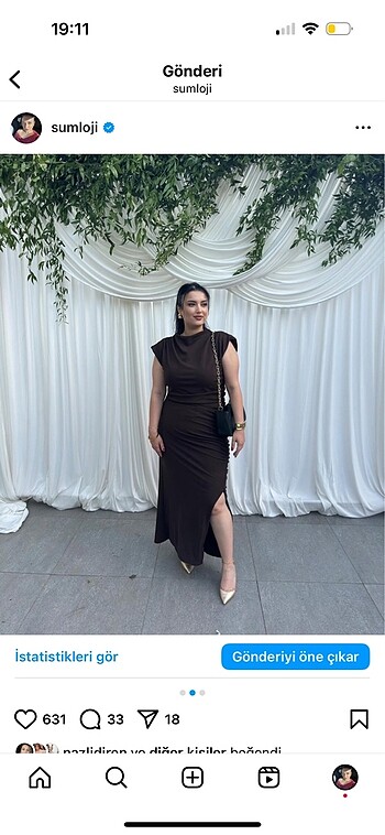 Trendyol & Milla Uzun Kahverengi yırtmaçlı elbise