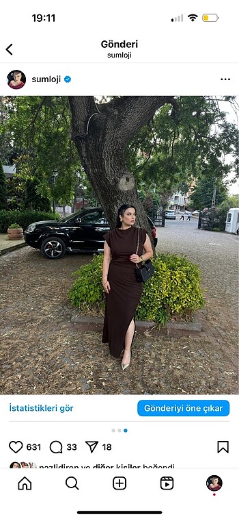 Uzun Kahverengi yırtmaçlı elbise