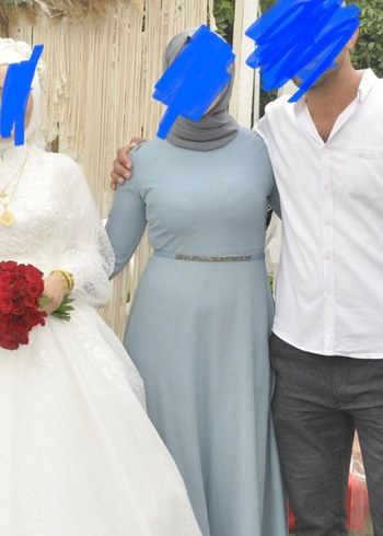 Trendyol & Milla mavi Uzun Kollu Drapeli Tesettür Nişan Elbisesi