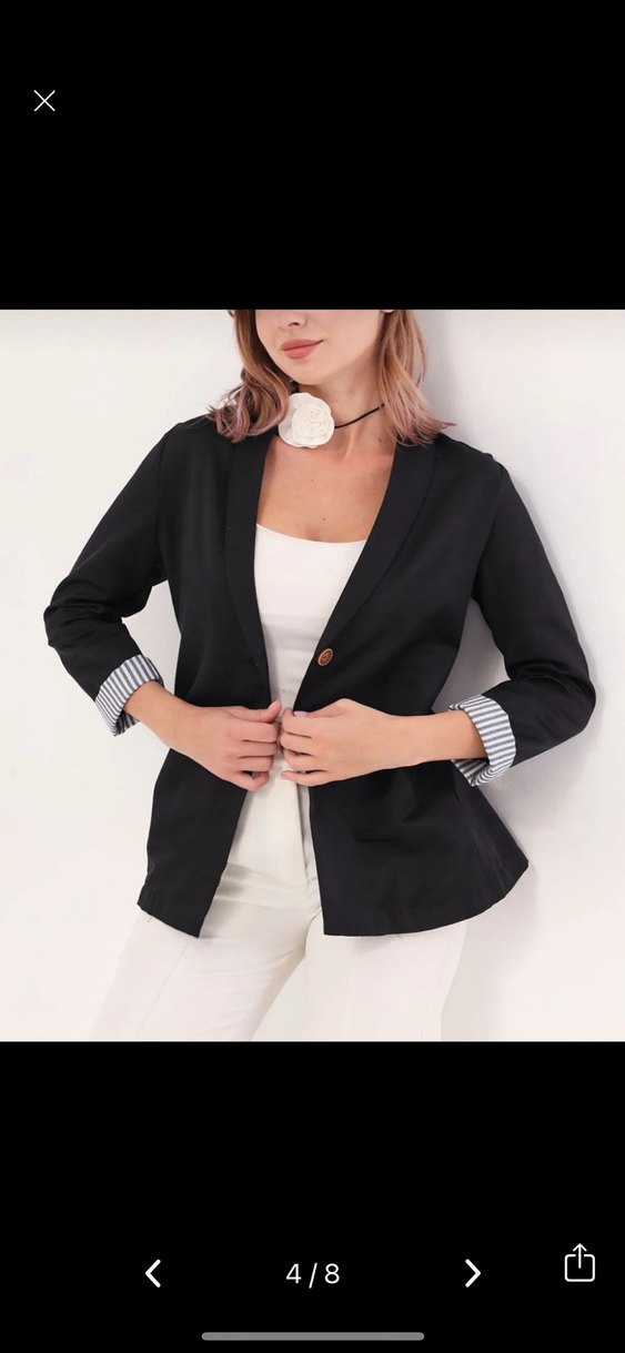 Siyah Düğmeli Midi Blazer - Görsel 4