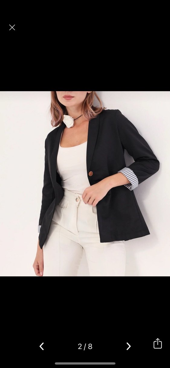 Siyah Düğmeli Midi Blazer - Görsel 2