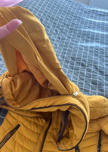 Sarı Fermuarlı Kadın Kışlık Mont - Görsel 6