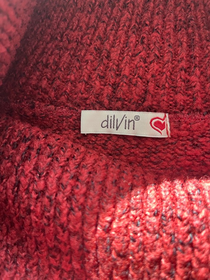 Kırmızı Yün Boğazlı Kadın Kazak - Görsel 3