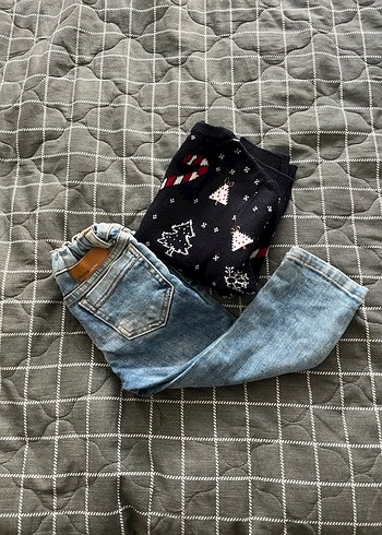 Renkli Bağlama Desenli Triko ve Denim Erkek Bebek Takımı - Görsel 6