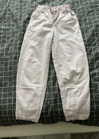 Beyaz Rahat Kesim Keten Kadın Pantolon - Görsel 3
