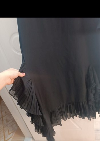 l Beden siyah Renk Uzun Siyah Fırfırlı Gotik Elbise