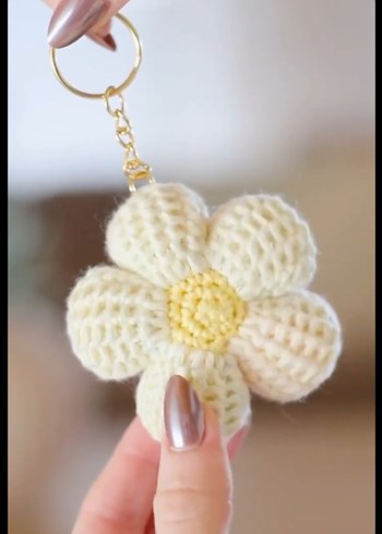 Örgü Mavi Çiçek Anahtarlık - Görsel 4