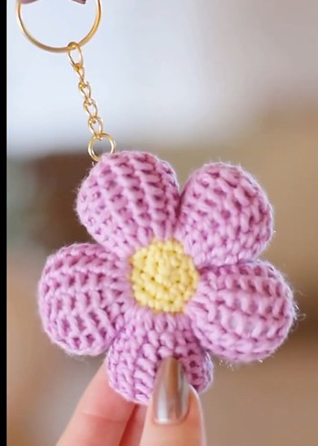 Örgü Mavi Çiçek Anahtarlık - Görsel 3