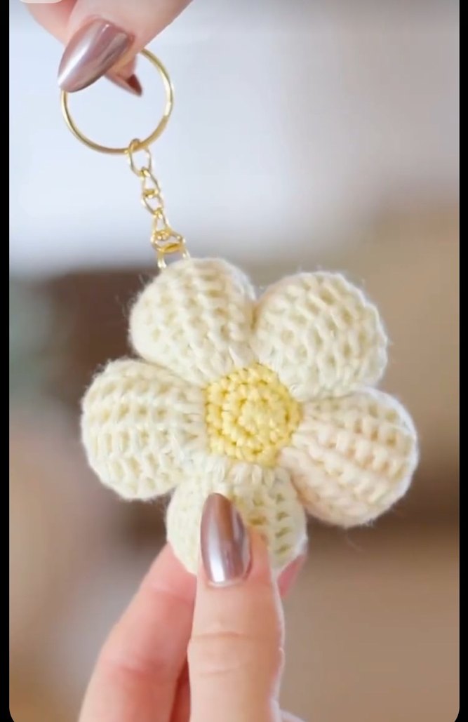 Örgü Mavi Çiçek Anahtarlık - Görsel 4