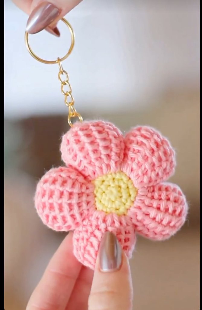 Örgü Mavi Çiçek Anahtarlık - Görsel 2