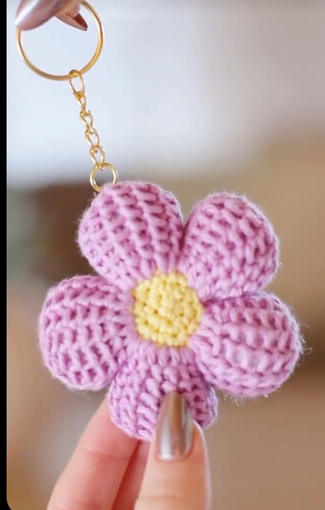 Örgü Mavi Çiçek Anahtarlık - Görsel 3