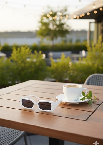 Beyaz Dikdörtgen Sokak Stili Güneş Gözlüğü - Görsel 3