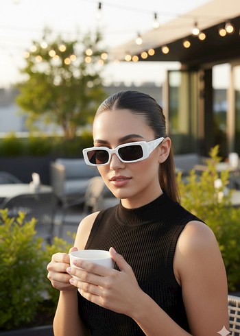 Beyaz Dikdörtgen Sokak Stili Güneş Gözlüğü - Görsel 2