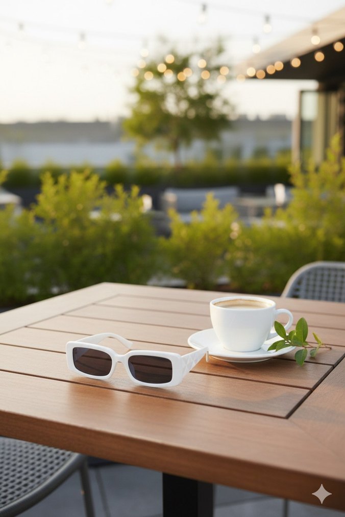 Beyaz Dikdörtgen Sokak Stili Güneş Gözlüğü - Görsel 3