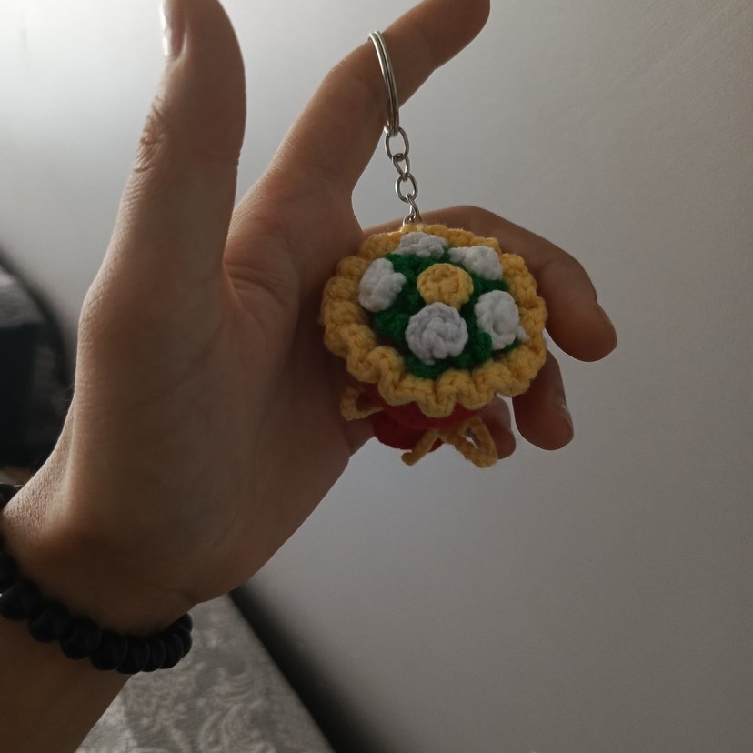 Renkli Örgü Çiçekli Anahtarlık - Görsel 2