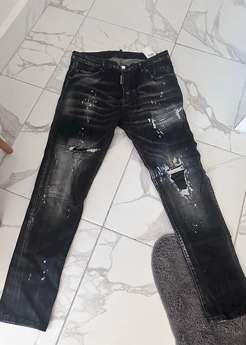 Siyah Tie-Dye Desenli Erkek Kot Pantolon