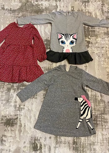Kız Çocuk Uzun Kollu Gri Zebra Desenli Elbise