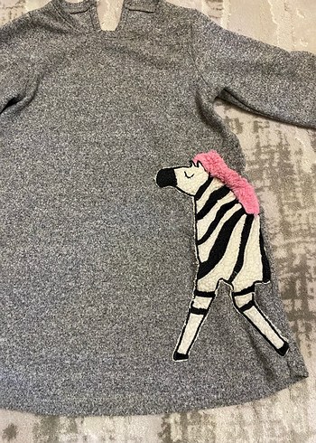 LC Waikiki Kız Çocuk Uzun Kollu Gri Zebra Desenli Elbise