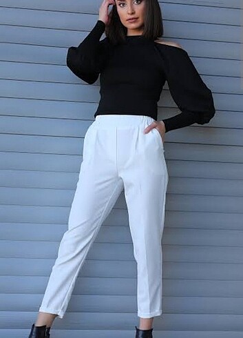 Beyaz kumaş havuç pantolon