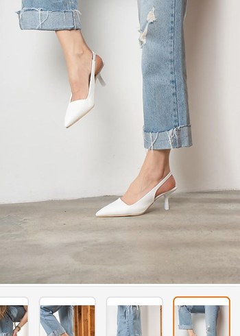 Beyaz Denim Stiletto Bağlama Desenli Kadın Ayakkabı