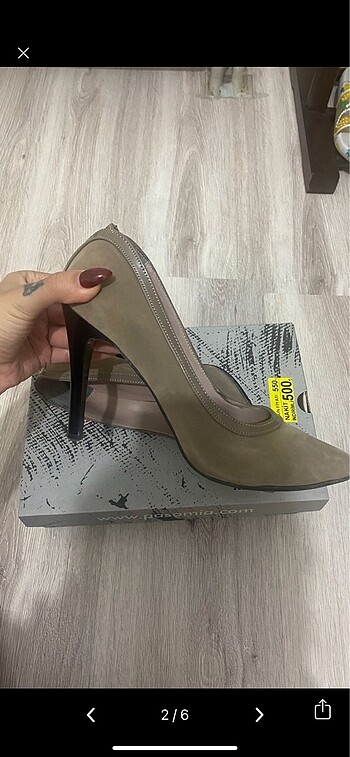 Diğer Süet bej renkli stiletto topuklu ayakkabi