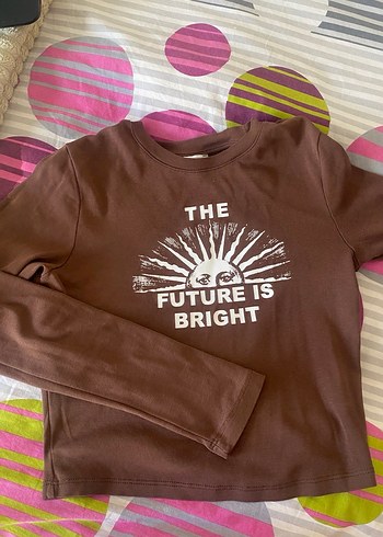 Addax Baskılı Kahverengi Hamile Uzun Kollu Tişört - Görsel 2