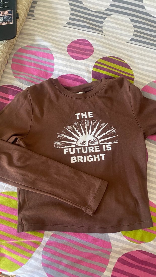 Addax Baskılı Kahverengi Hamile Uzun Kollu Tişört - Görsel 2