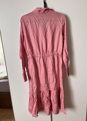 Diğer Düğmeli Pembe Uzun Keten Elbise