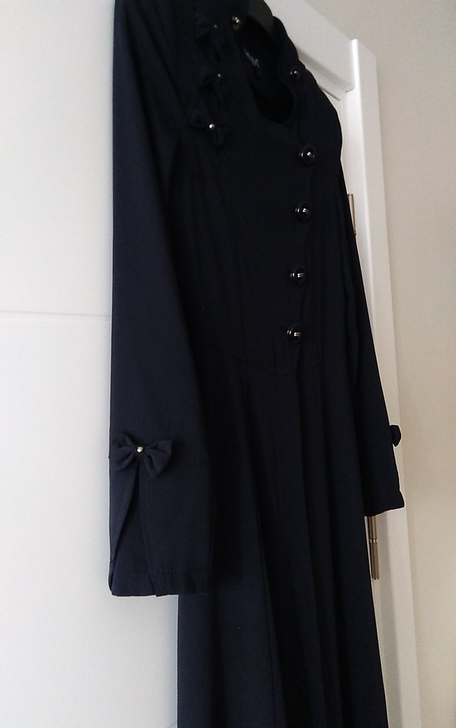 Düğmeli Siyah Uzun Kadın Yazlık Pardesü - Görsel 4