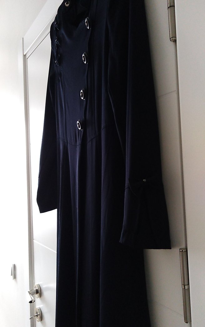 Düğmeli Siyah Uzun Kadın Yazlık Pardesü - Görsel 3