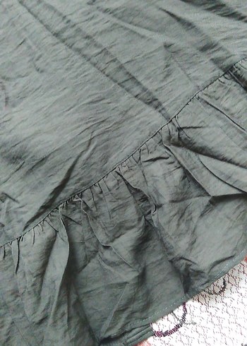 Kemerli Haki Keten Vintage Elbise - Görsel 9