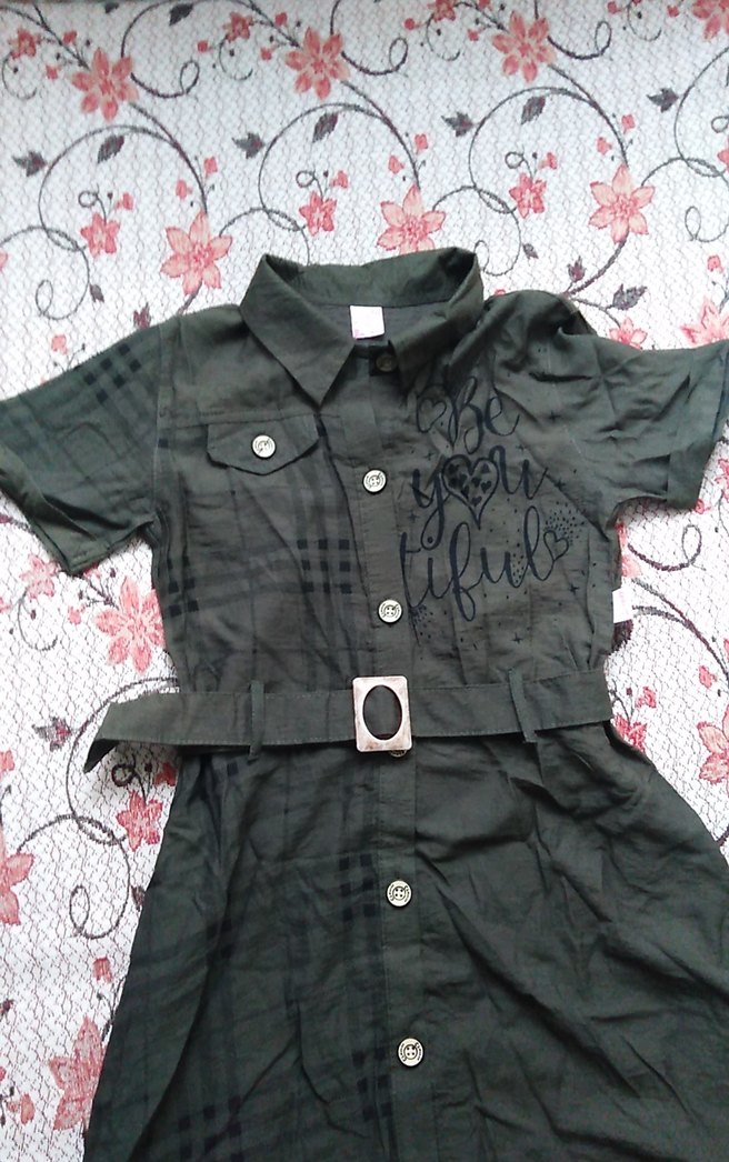 Kemerli Haki Keten Vintage Elbise - Görsel 5