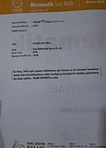 Palme YKS TYT Matematik Soru Kitabı