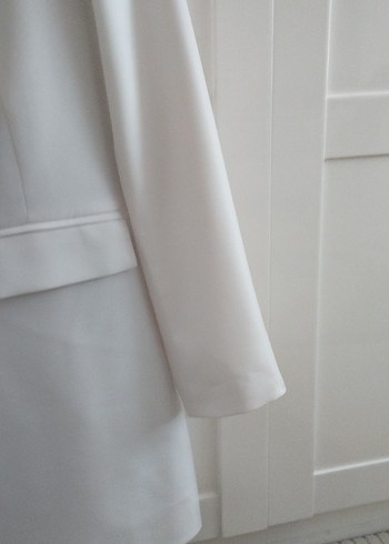 Diğer Düğmeli Beyaz Midi Kadın Blazer Ceket