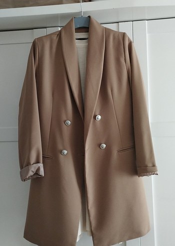 Bej Düğmeli Kadın Blazer Ceket
