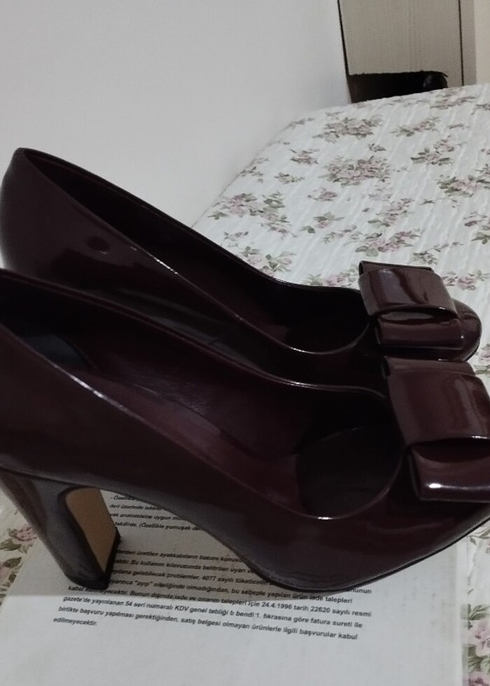 Kalın topuklu rugan bordo ayakkabı  - Görsel 2