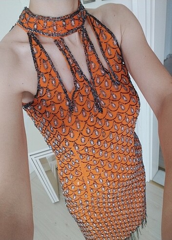 Taşlı pullu party abiye elbise  - Görsel 6