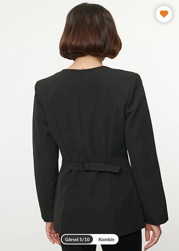 s Beden Trendyolmilla Siyah Yuvarlak bele Oturan Dokuma Blazer Ceket