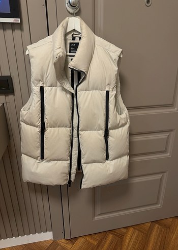 Yüksek Yakalı Beyaz Fermuarlı erkek kaz tüyü Yelek - Görsel 2