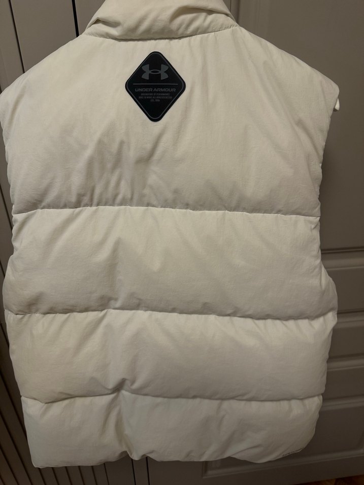 Yüksek Yakalı Beyaz Fermuarlı erkek kaz tüyü Yelek - Görsel 3