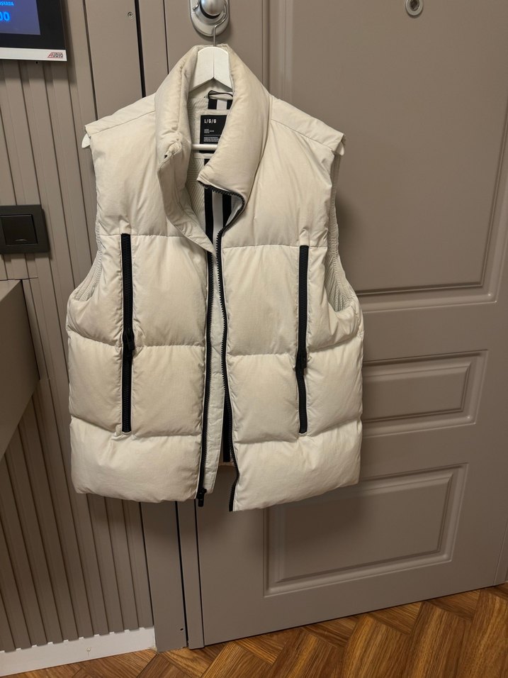 Yüksek Yakalı Beyaz Fermuarlı erkek kaz tüyü Yelek - Görsel 2