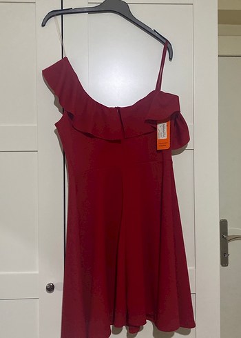 Abiye Bordo Fırfırlı Elbise