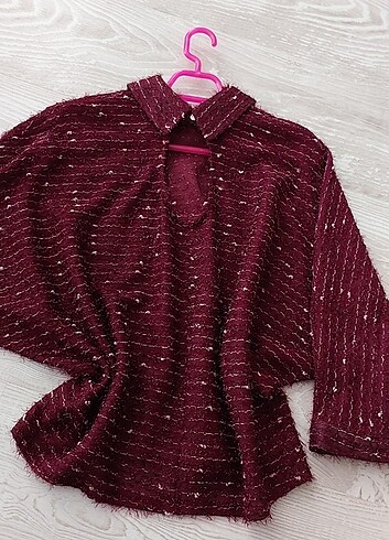 38 Beden BORDO IŞILTILI ŞIK BLUZ