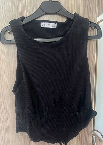 Siyah Süet Mini Crop Top
