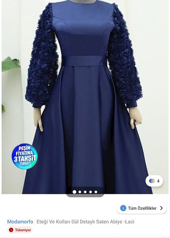 Uzun Kollu Lacivert Saten Abiye - Görsel 2