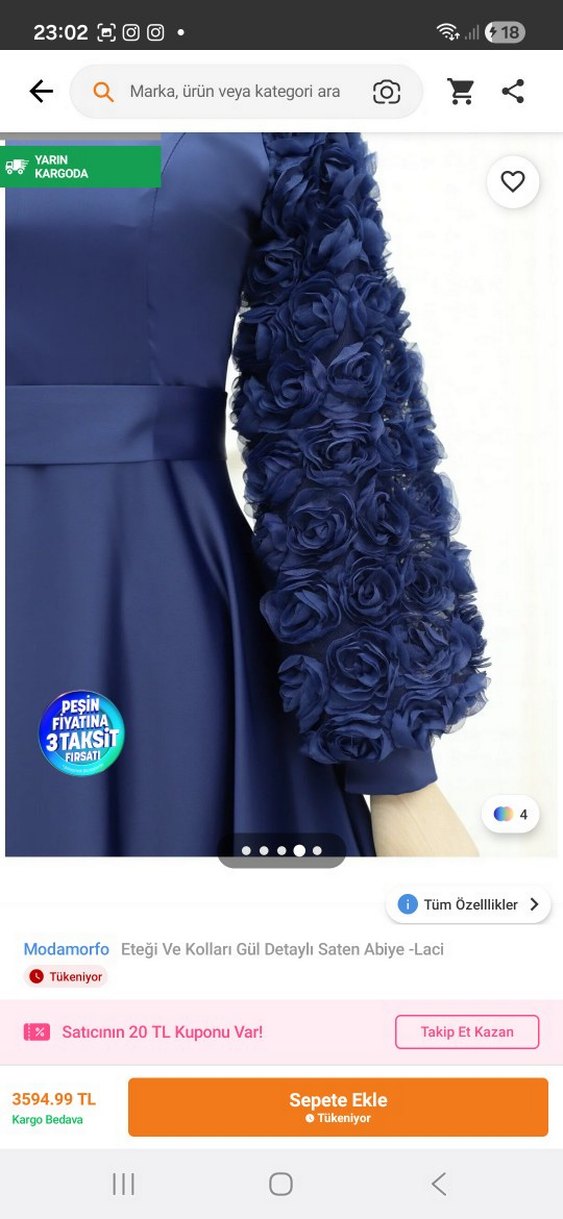 Uzun Kollu Lacivert Saten Abiye - Görsel 4