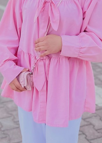 l Beden pembe Renk Pembe Mini Fırfırlı Gömlek